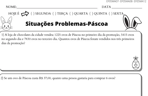 atividade 5º ano páscoa problemas matemáticos